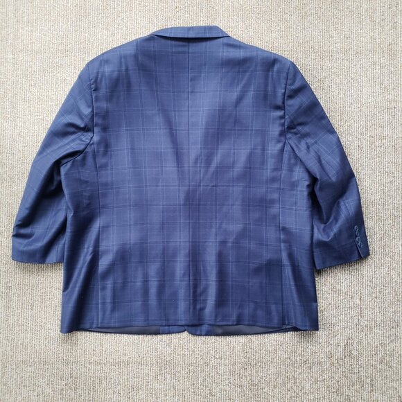 Oak Hill Premium Men's 100% Wool Windowpane Plaid Blazer Jacket Navy Blu… - Picture 2 of 9